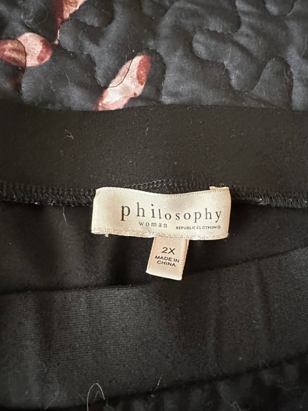 Philosophy Woman Black Straight Leg Pants with Pink Floral Detail